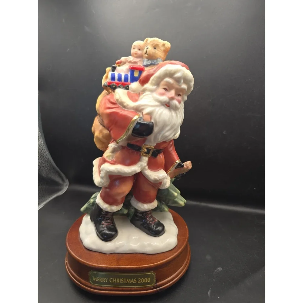 Vintage Porcelain Santa Music Box Works Christmas Decor Seasonal 2000